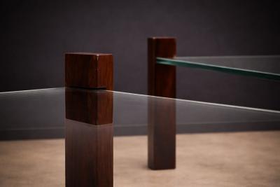 Brazilian Modern Pair of Square Side Tables in Rosewood and Glass Brazil 1960s