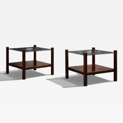 Brazilian Modern Pair of Square Side Tables in Rosewood and Glass Brazil 1960s