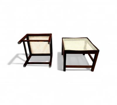 Brazilian Modern Pair of Stools in Rosewood and Cane Unknown 1960s