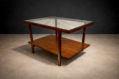 Brazilian Modern Rectangular Side Table in Rosewood Glass Unknown 1960s