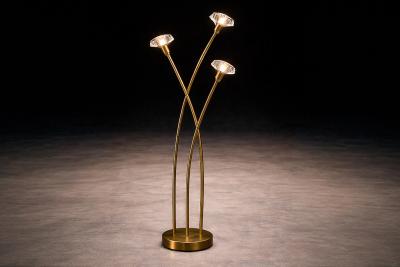 Brazilian Modern Sculptural Bamboo Form Floor Lamp in Gilded Brass Brazil