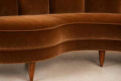 Brazilian Modern Sculptural Curved Sofa in Burnished Tobacco Mohair Brazil