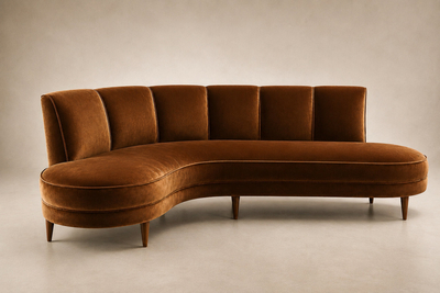 Brazilian Modern Sculptural Curved Sofa in Burnished Tobacco Mohair Brazil