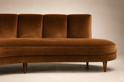Brazilian Modern Sculptural Curved Sofa in Burnished Tobacco Mohair Brazil