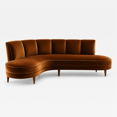 Brazilian Modern Sculptural Curved Sofa in Burnished Tobacco Mohair Brazil