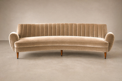 Brazilian Modern Sculptural Curved Sofa in Mohair and Cavi na wood
