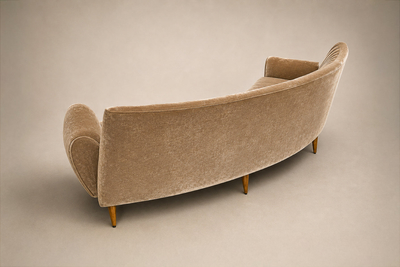 Brazilian Modern Sculptural Curved Sofa in Mohair and Cavi na wood