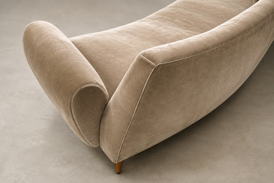 Brazilian Modern Sculptural Curved Sofa in Mohair and Cavi na wood