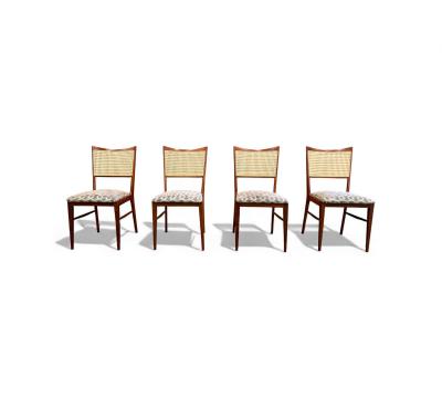 Brazilian Modern Set of 4 Chairs in Harewood fabric Cane Unknown 1960s