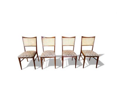 Brazilian Modern Set of 4 Chairs in Harewood fabric Cane Unknown 1960s