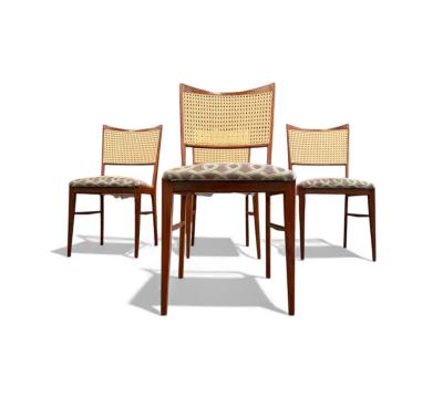 Brazilian Modern Set of 4 Chairs in Harewood fabric Cane Unknown 1960s