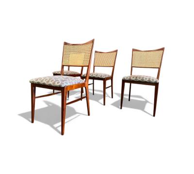 Brazilian Modern Set of 4 Chairs in Harewood fabric Cane Unknown 1960s