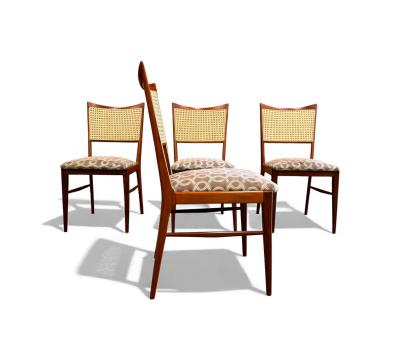 Brazilian Modern Set of 4 Chairs in Harewood fabric Cane Unknown 1960s