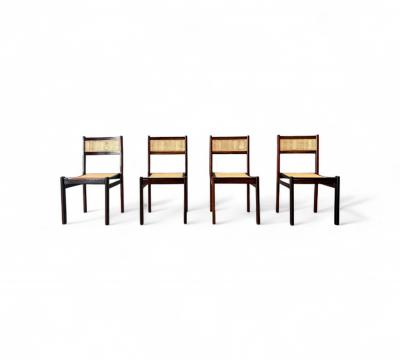 Brazilian Modern Set of 4 Dining Chairs in Hardwood Cane Unknown 1960s