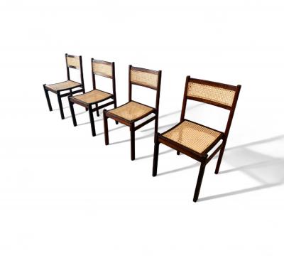 Brazilian Modern Set of 4 Dining Chairs in Hardwood Cane Unknown 1960s