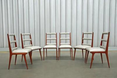 Brazilian Modern Set of Six Chairs in Hardwood Beige Leather Unknown c 1950s