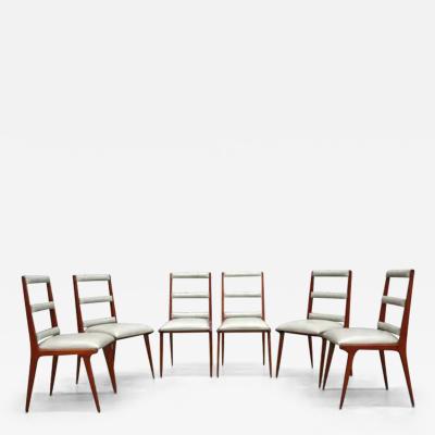 Brazilian Modern Set of Six Chairs in Hardwood Beige Leather Unknown c 1950s