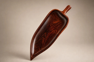 Brazilian Modern Solid Rosewood Leaf Serving Tray Brazil c 1960