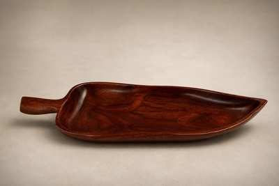 Brazilian Modern Solid Rosewood Leaf Serving Tray Brazil c 1960