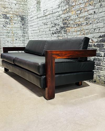 Brazilian Rosewood Sofa Black Leather 1960