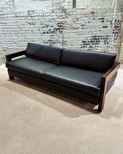 Brazilian Rosewood Sofa Black Leather 1960