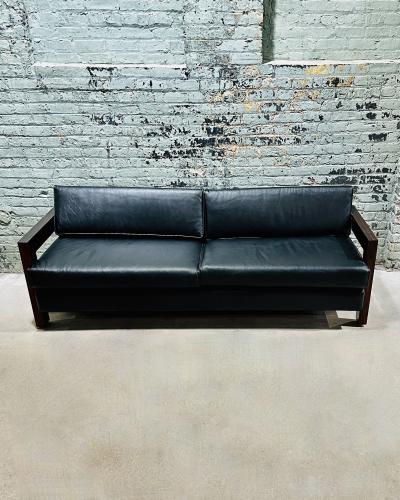 Brazilian Rosewood Sofa Black Leather 1960