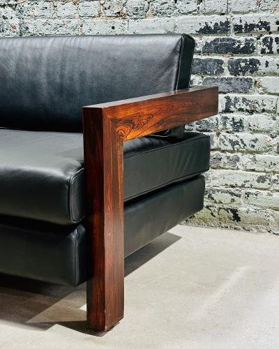 Brazilian Rosewood Sofa Black Leather 1960