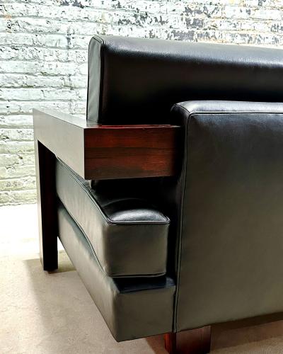 Brazilian Rosewood Sofa Black Leather 1960