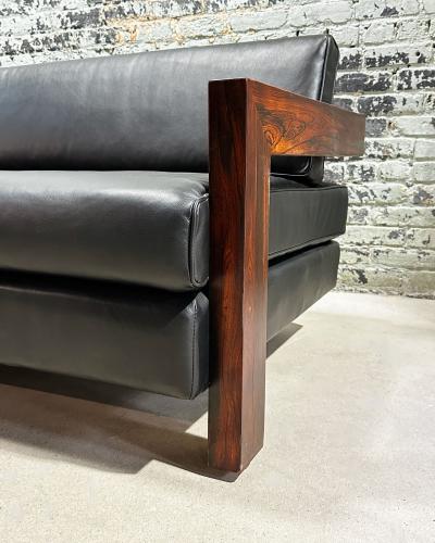 Brazilian Rosewood Sofa Black Leather 1960