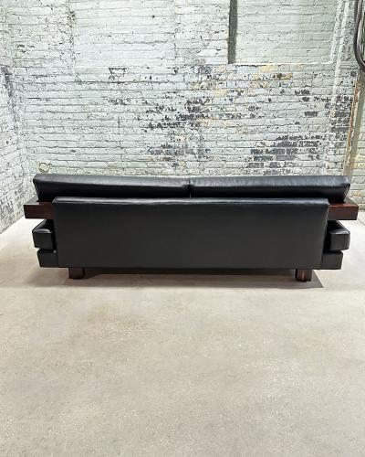 Brazilian Rosewood Sofa Black Leather 1960