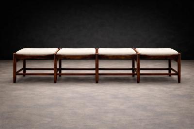 Brazilian Rosewood and Cane Four Seat Bench with Ivory Boucle Cushions