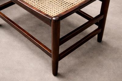 Brazilian Rosewood and Cane Four Seat Bench with Ivory Boucle Cushions