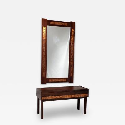 Brazilian Rosewood and Copper Entry Cabinet and Mirror