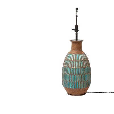 Brent Bennett Brent Bennett Lamp Ceramic Brown Aqua Blue Incised