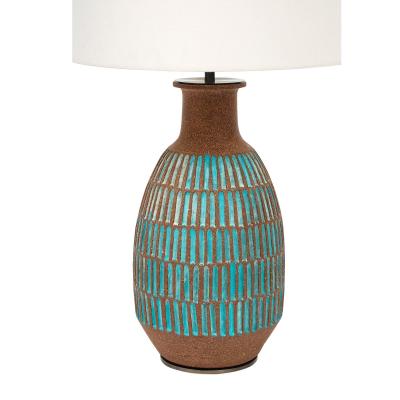 Brent Bennett Brent Bennett Lamp Ceramic Brown Aqua Blue Incised