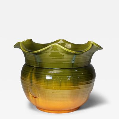 Bretby Art Pottery Bretby A Large English Arts Crafts Planter with Green Fading to Yellow Body