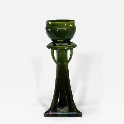 Bretby Art Pottery Bretby An Arts Crafts Green Planter Stand Both Stamped Bretby