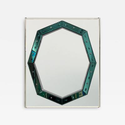 British Art Deco Mirror with Green Glass Detail