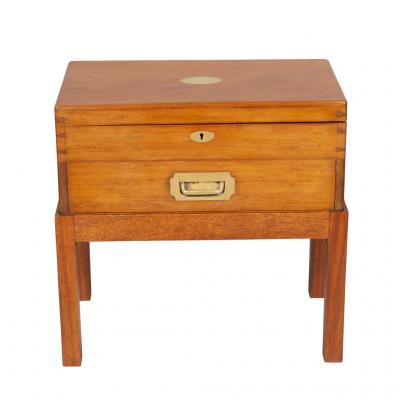 British Campaign Style Mahogany and Brass Game Box on Base
