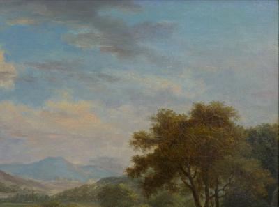 British School 19th C Antique Oil Landscape Painting of A Hunting Party 