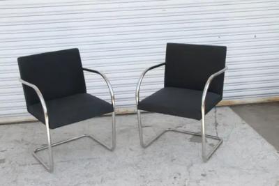 Brno Black Fabric Tubular Dining Chairs by Knoll Set of 2