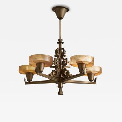 Broderna Malmstrom Metallvarufabrik Chandelier in Brass Sweden 1930s