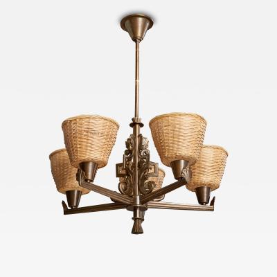 Broderna Malmstrom Metallvarufabrik Chandelier in Brass Sweden 1940s