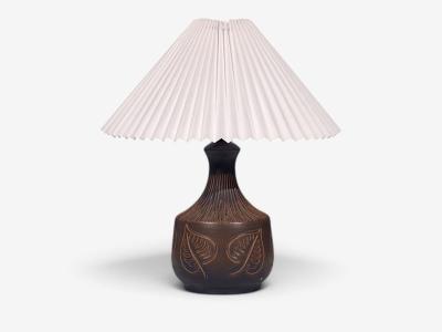 Brom lle Keramik Leaf Table Lamp Brown Stoneware Denmark 1960s