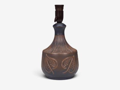 Brom lle Keramik Leaf Table Lamp Brown Stoneware Denmark 1960s
