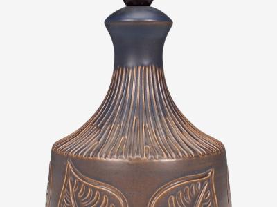 Brom lle Keramik Leaf Table Lamp Brown Stoneware Denmark 1960s