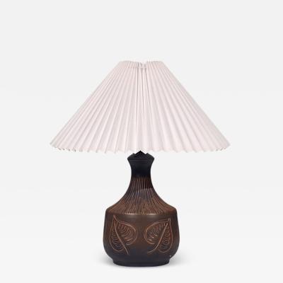 Brom lle Keramik Leaf Table Lamp Brown Stoneware Denmark 1960s