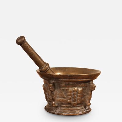 Bronze Apothecary Mortar With Its Pestle 17th Century