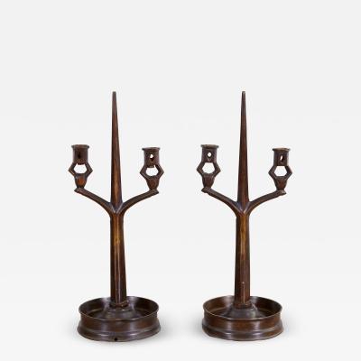 Bronze Arts and Crafts Candlesticks