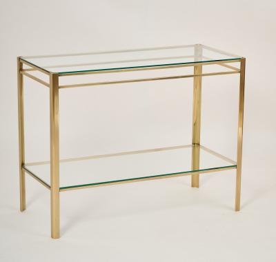 Bronze Console Table with Two Clear Glass Shelves France 1970s